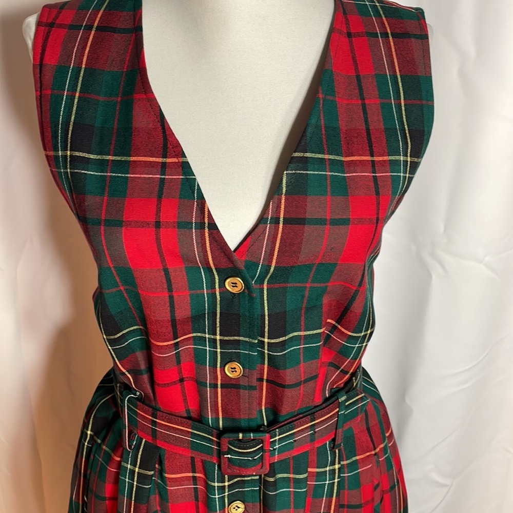 Vintage 100% wool petite Pendleton sleeveless plaid dress - Picture 2 of 7